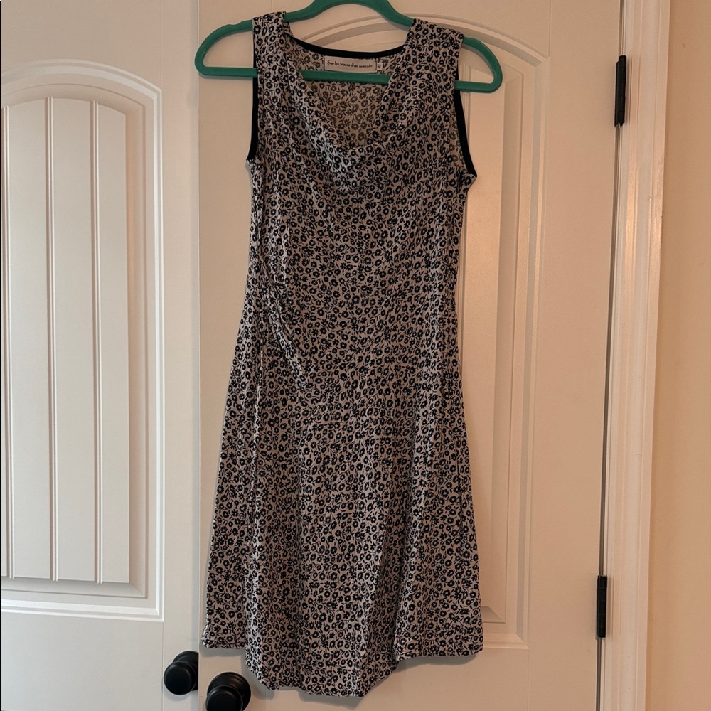 Black and White French Designer Flower Print Midi Dress